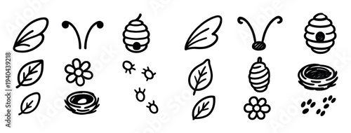 Nature icons with bee hive leaf outline