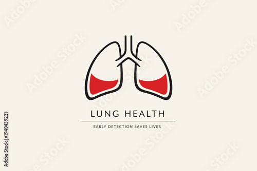 Illustration of human lungs with red highlighted areas symbolizing lung health awareness from a front viewpoint