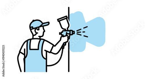 Man Painting Wall with Spray Gun.