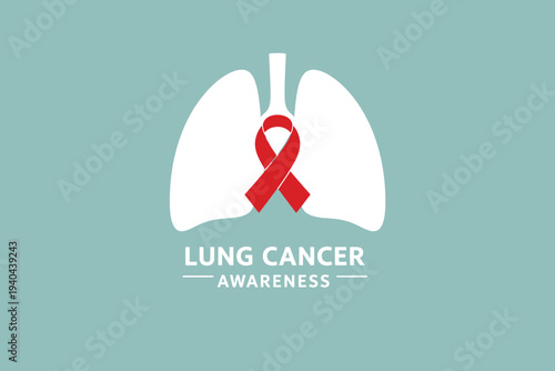 Lung Cancer Awareness Illustration Featuring Lungs and Ribbon Symbol on a Colored Background from a Direct Viewpoint