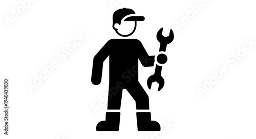 Mechanic Holding Wrench Silhouette.