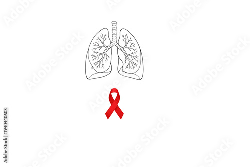 Conceptual illustration featuring an outline of the human respiratory system alongside a prominent red awareness ribbon, representing health advocacy and disease prevention efforts globally