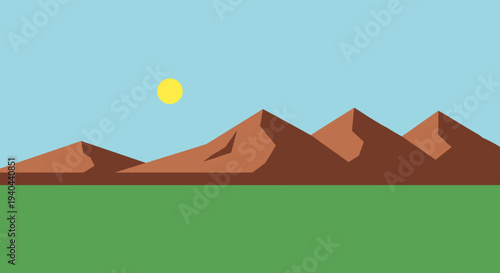 Mountain Range Landscape with Sun.