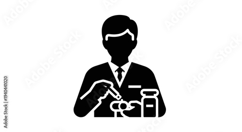 Pharmacist Preparing Medication Silhouette.