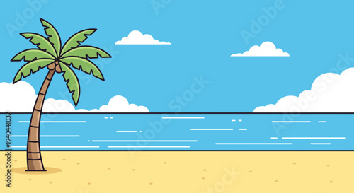 Palm Tree on Sandy Beach.