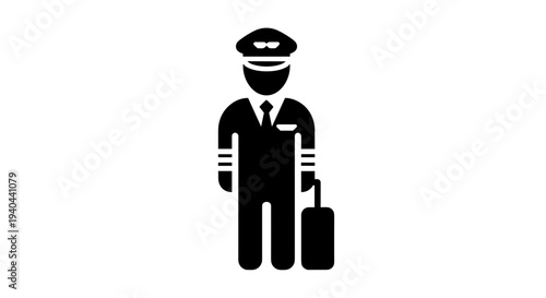 Pilot Standing with Luggage Silhouette.