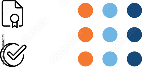 Document certificate approval checkmark icon set with colorful circle indicators modern business verification and validation vector symbols