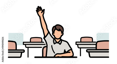 Student Raising Hand in Classroom.
