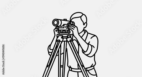 Surveyor Using Theodolite on Tripod.