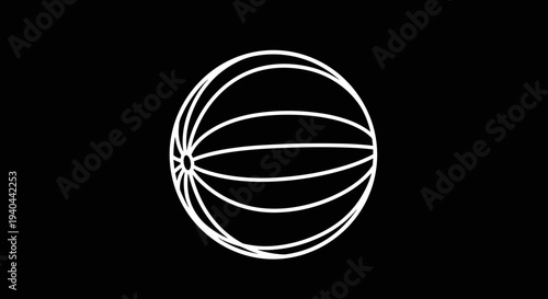 White Basketball Outline on Black Background.