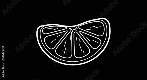 White Line Drawing of Lemon Slice.