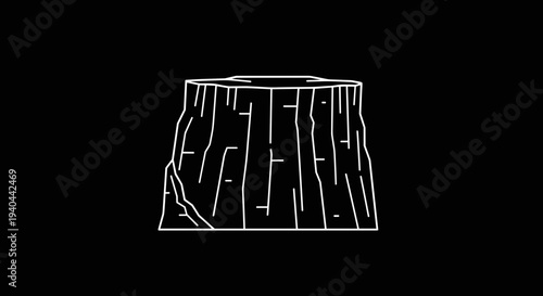 White Tree Stump on Black Background.