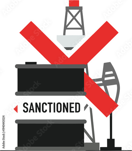 Oil barrel with sanctioned label showing trade restrictions