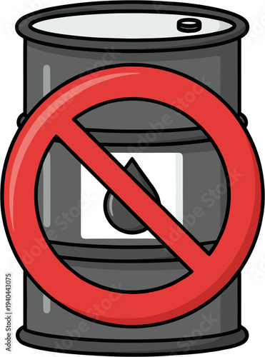 Oil barrel with red prohibition sign representing fossil fuel ban