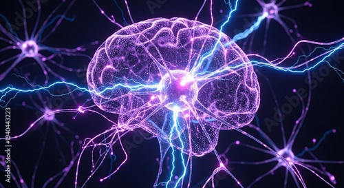Vibrant neurons firing in brain with electric impulses