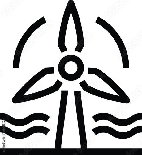 Modern wind turbine flat line vector illustration icon design concept. Icon for mobile and web graphics. Flat symbol, logo creative concept. Simple and clean flat pictogram