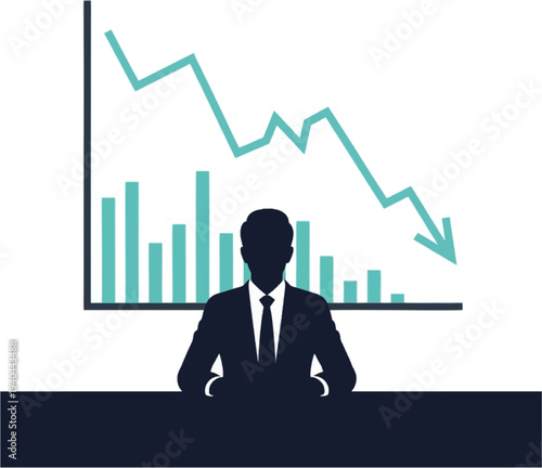 Businessman silhouette facing declining financial chart during market crash