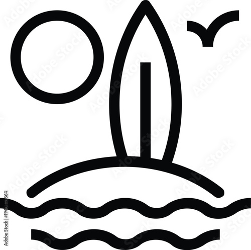 Modern surfing flat line vector illustration icon design concept. Icon for mobile and web graphics. Flat symbol, logo creative concept. Simple and clean flat pictogram