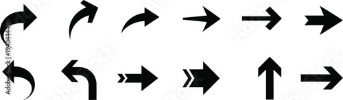 Collection of black arrow icons pointing in various directions