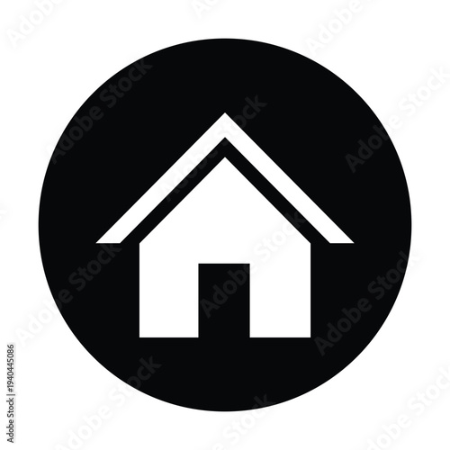 Set of minimalist home and house icons inside black circles. Flat vector web buttons for homepage navigation, real estate, and residential building symbols