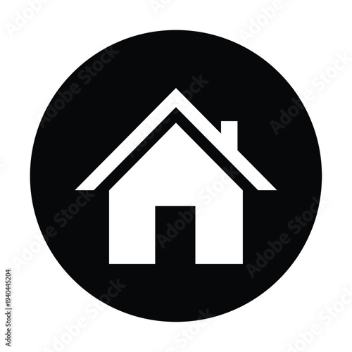 Set of minimalist home and house icons inside black circles. Flat vector web buttons for homepage navigation, real estate, and residential building symbols