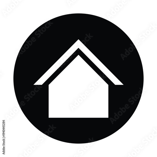Set of minimalist home and house icons inside black circles. Flat vector web buttons for homepage navigation, real estate, and residential building symbols