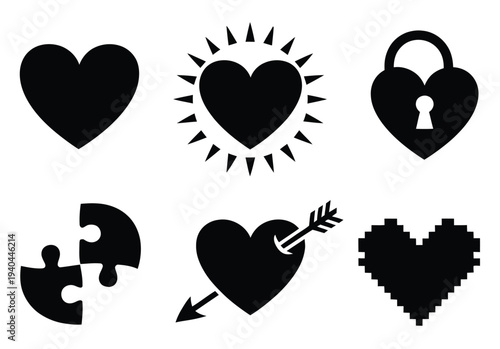 Heart Icons Solid Glowing Lock Puzzle Arrow Vector
