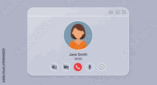 Video call interface with woman avatar vector illustration