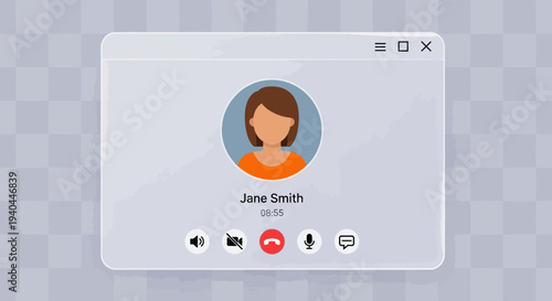 Video call interface with woman avatar vector illustration