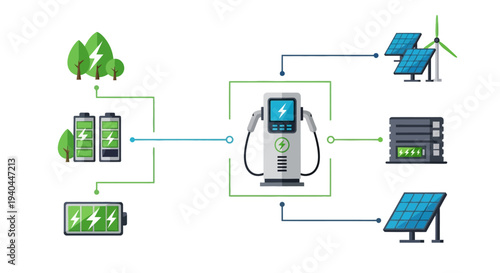 Isometric infographic of an electric vehicle charging station concept with a roadmap, map, and information on eco-friendly technology for hybrid cars and urban green industry