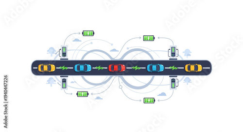 Infographic illustrating electric vehicle charging infrastructure with a roadmap concept in an isometric green urban setting