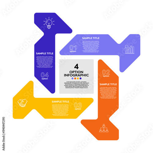 Venn diagram infographic chart template for business 4 step options, presentation with venn diagram elements vector editable illustration.
