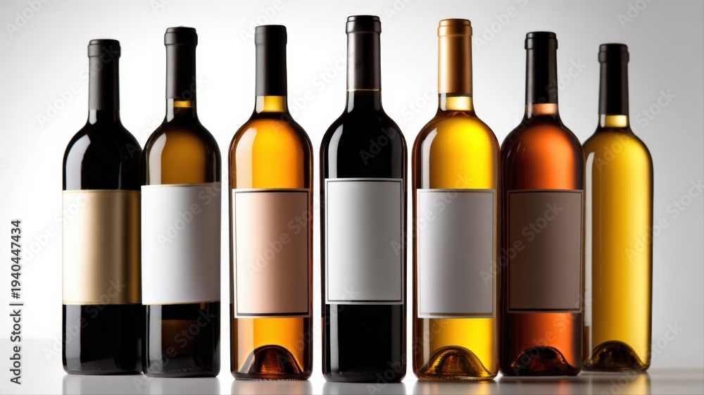 Fototapeta premium Elegant Assortment of Wine Bottles with Blank Labels for Custom Branding and Marketing Presentations