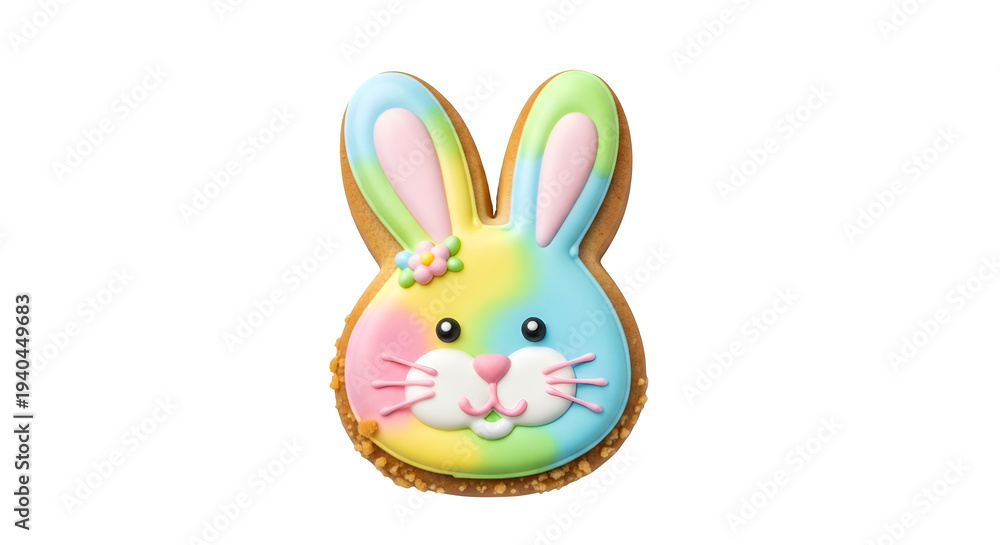 Fototapeta premium Pastel Rainbow Bunny Cookie isolated on transparent background