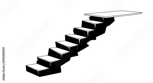 Graphic illustration of rough stone staircase ascending diagonally towards the top right corner symbolizing progress, ambition, career growth, achievement, challenge, opportunity, and abstract concept