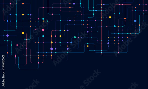 Circuit connect lines and dots. Network technology and Connection concept. Decentralized network nodes connections