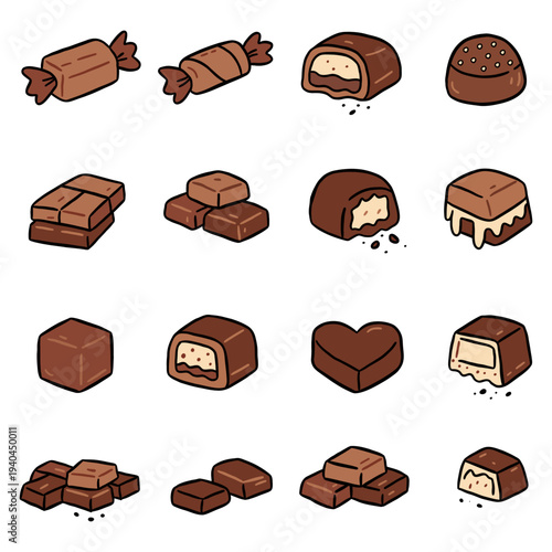 Cute chocolate candy icon set
