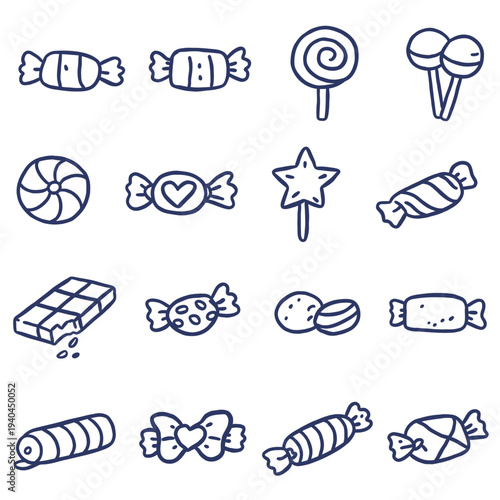 Hand drawn candy outline icon set
