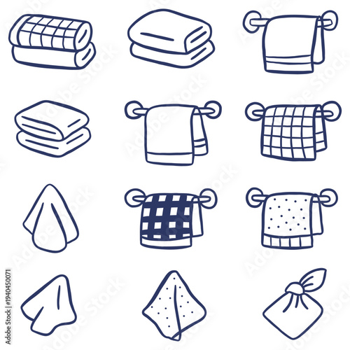 Hand drawn towel outline icon set