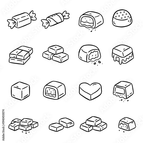 Hand drawn chocolate and candy outline icon set