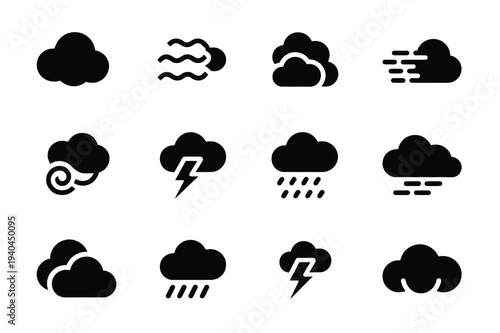Storm Sky Icons Solid Overcast Clouds Turbulent Vector