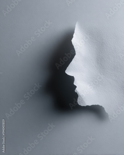 Realistic shot of a paper-cut head depicting adult bipolar disorder concept, psychological mental illness idea on a grey background
