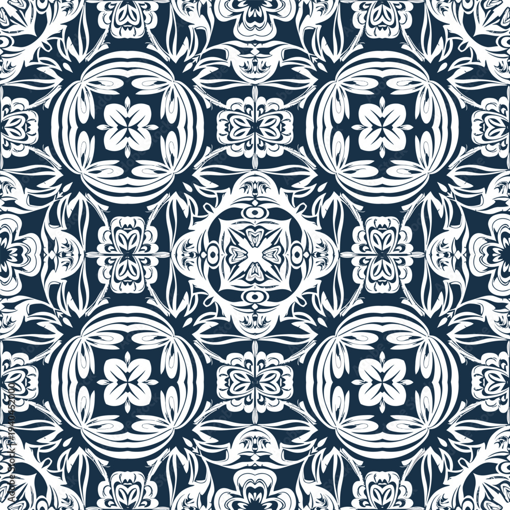 Fototapeta premium White Floral Pattern on Dark Blue Background