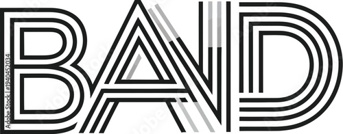 A stylized black and white logo of the word BAND with a modern design