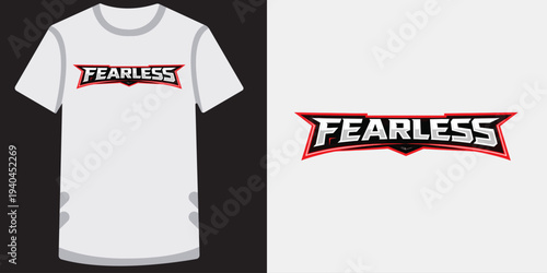 Modern bold fearless text design on a white tshirt mockup showcasing dynamic typography and sporty style elements perfect for branding and apparel