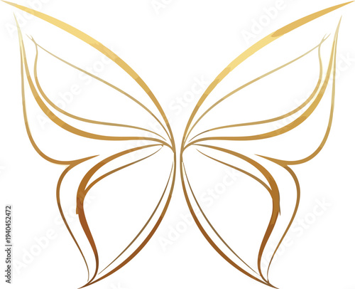 A golden butterfly logo with elegant lines on a white background