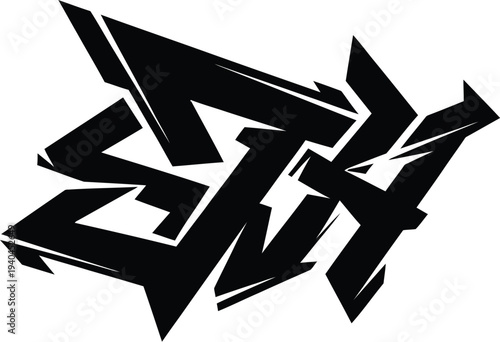 A stylized black graffiti logo on a white background with sharp geometric shapes