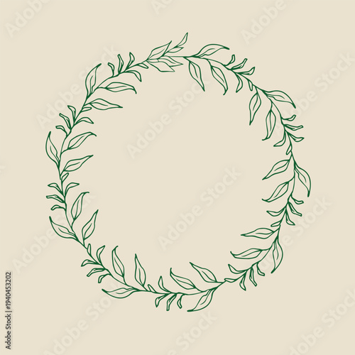 Circular frames of green branches. Leaf wreath 