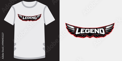 Modern stylish graphic design of a bold legend logo with wings for tshirt mockup presentation and branding projects