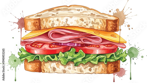 A delicious sandwich with ham, cheese, lettuce, and tomato on toasted bread